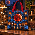Lunar Eclipse Artisan Studio Quilted Tote Bag with printed optical 3D artwork in its use setting