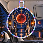 Lunar Eclipse Gracious Host Holographic Car Visor Clip with printed optical 3D artwork in its use setting