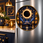 Solar Eclipse Grand Bedroom Acrylic Refrigerator Magnet with printed optical 3D artwork in its use setting