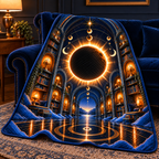 Solar Eclipse Grand Salon Quilt Blanket with printed optical 3D artwork in its use setting