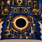 Solar Eclipse Gallery Quilted Bedding Set with printed optical 3D artwork in its use setting