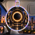 Solar Eclipse Gallery Holographic Car Visor Clip with printed optical 3D artwork in its use setting