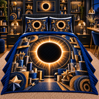 Solar Eclipse Creative Studio Quilted Bedding Set with printed optical 3D artwork in its use setting