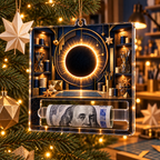 Solar Eclipse Creative Studio Acrylic Cash Holder Ornament with printed optical 3D artwork in its use setting