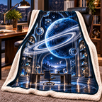 Ringed Planet Home Office Sherpa & Fleece Blanket with printed optical 3D artwork in its use setting