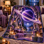 Ringed Planet Quiet Corner Quilt Blanket with printed optical 3D artwork in its use setting