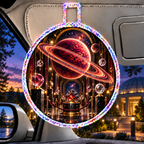Ringed Planet Collector Holographic Car Visor Clip with printed optical 3D artwork in its use setting