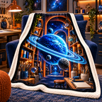 Ringed Planet Hobby Studio Sherpa & Fleece Blanket with printed optical 3D artwork in its use setting