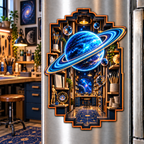 Ringed Planet Hobby Studio Acrylic Refrigerator Magnet with printed optical 3D artwork in its use setting