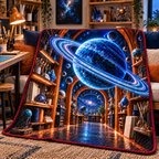 Ringed Planet Hobby Studio Quilt Blanket with printed optical 3D artwork in its use setting