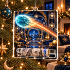 Comet Trail Grand Salon Acrylic Cash Holder Ornament with printed optical 3D artwork in its use setting