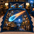 Comet Trail Observatory Office Quilted Bedding Set with printed optical 3D artwork in its use setting
