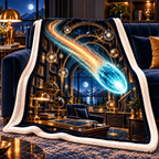 Comet Trail Observatory Office Sherpa & Fleece Blanket with printed optical 3D artwork in its use setting