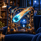 Comet Trail Observatory Office Quilted Cushion Cover with printed optical 3D artwork in its use setting