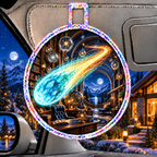 Comet Trail Observatory Office Holographic Car Visor Clip with printed optical 3D artwork in its use setting