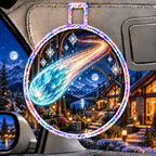 Comet Trail New Home Holographic Car Visor Clip with printed optical 3D artwork in its use setting