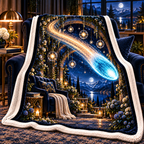 Comet Trail Quiet Haven Sherpa & Fleece Blanket with printed optical 3D artwork in its use setting