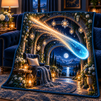 Comet Trail Quiet Haven Quilt Blanket with printed optical 3D artwork in its use setting