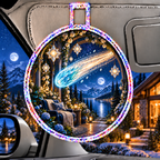 Comet Trail Quiet Haven Holographic Car Visor Clip with printed optical 3D artwork in its use setting