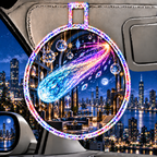 Comet Trail City Gallery Holographic Car Visor Clip with printed optical 3D artwork in its use setting