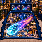 Comet Trail Maker Studio Quilted Bedding Set with printed optical 3D artwork in its use setting