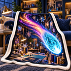 Comet Trail Maker Studio Sherpa & Fleece Blanket with printed optical 3D artwork in its use setting