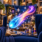 Comet Trail Maker Studio Quilted Cushion Cover with printed optical 3D artwork in its use setting