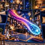 Comet Trail Maker Studio Quilt Blanket with printed optical 3D artwork in its use setting