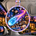 Comet Trail Maker Studio Holographic Car Visor Clip with printed optical 3D artwork in its use setting