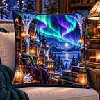 Aurora Library Haven Quilted Cushion Cover with printed optical 3D artwork in its use setting