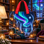 Aurora Library Haven Quilted Tote Bag with printed optical 3D artwork in its use setting