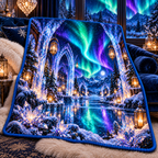Aurora Crystal Sanctuary Quilt Blanket with printed optical 3D artwork in its use setting