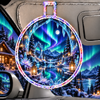 Aurora Crystal Sanctuary Holographic Car Visor Clip with printed optical 3D artwork in its use setting