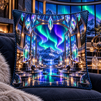 Aurora Glass Atrium Quilted Cushion Cover with printed optical 3D artwork in its use setting