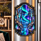Aurora Glass Atrium Acrylic Refrigerator Magnet with printed optical 3D artwork in its use setting