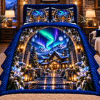 Aurora Hearthstone Welcome Quilted Bedding Set with printed optical 3D artwork in its use setting
