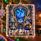 Aurora Curio Vault Acrylic Cash Holder Ornament with printed optical 3D artwork in its use setting