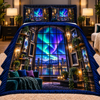 Aurora Loft Gallery Quilted Bedding Set with printed optical 3D artwork in its use setting