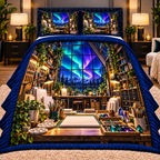 Aurora Maker Atelier Quilted Bedding Set with printed optical 3D artwork in its use setting