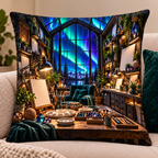 Aurora Maker Atelier Quilted Cushion Cover with printed optical 3D artwork in its use setting