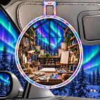 Aurora Maker Atelier Holographic Car Visor Clip with printed optical 3D artwork in its use setting