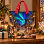 Aurora Host Lanterns Quilted Tote Bag with printed optical 3D artwork in its use setting