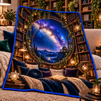 Milky Way Library Arch Quilt Blanket with printed optical 3D artwork in its use setting
