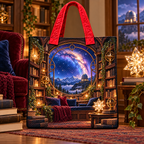 Milky Way Library Arch Quilted Tote Bag with printed optical 3D artwork in its use setting