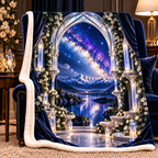 Milky Way Moonstone Arch Sherpa & Fleece Blanket with printed optical 3D artwork in its use setting