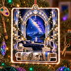 Milky Way Moonstone Arch Acrylic Cash Holder Ornament with printed optical 3D artwork in its use setting