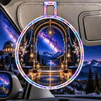 Milky Way Observatory Arch Holographic Car Visor Clip with printed optical 3D artwork in its use setting