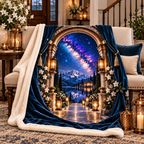 Milky Way Hearthlight Arch Sherpa & Fleece Blanket with printed optical 3D artwork in its use setting