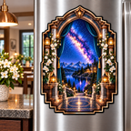 Milky Way Hearthlight Arch Acrylic Cash Holder Ornament with printed optical 3D artwork in its use setting