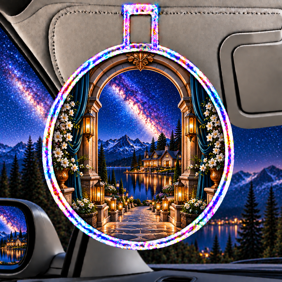 Milky Way Hearthlight Arch Acrylic Refrigerator Magnet with printed optical 3D artwork in its use setting